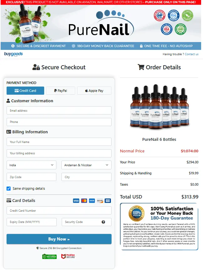 PureNail Checkout Page